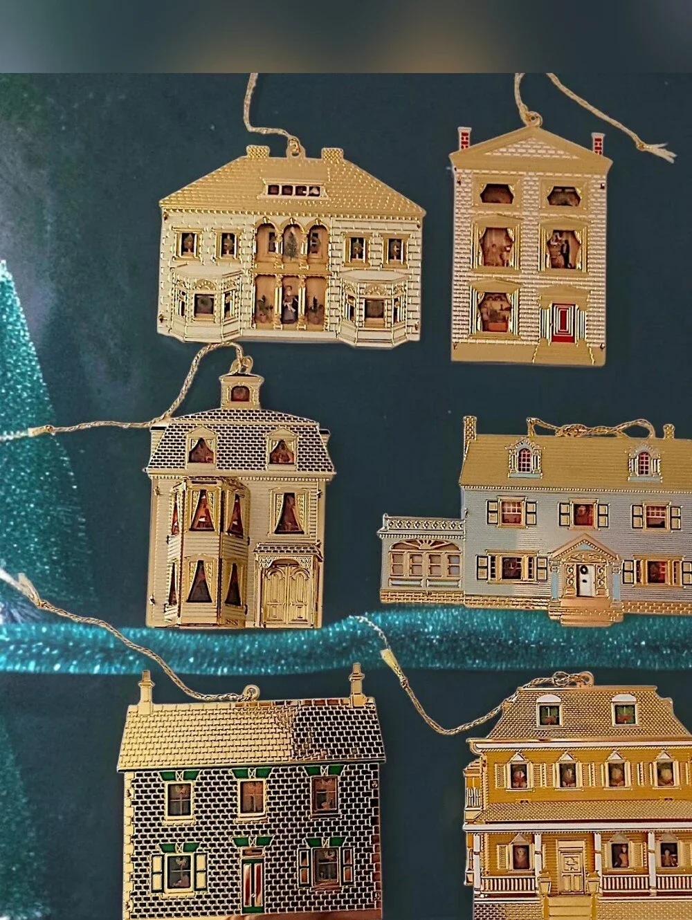 6 Bing Grondahl Collection Doll Houses of America Ornaments Gold Plate Christmas